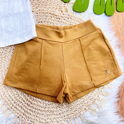 Conj. Regata com Tule de Corações e Short - Off White e Marrom